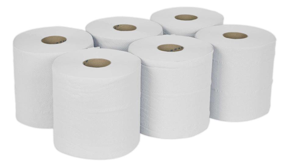 Sealey WHT150 - Paper Roll White 2-Ply Embossed 150mtr Pack of 6