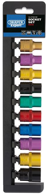 Draper 50493 (H10M/6PT/C/E) - 1/2" Sq. Dr. Metric Coloured Socket Set ⠐ Piece)