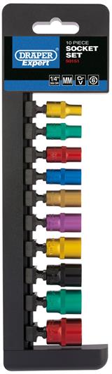 Draper 50151 𨬐M/6PT/C/E) - 1/4" Sq. Dr. Metric Coloured Socket Set ⠐ Piece)