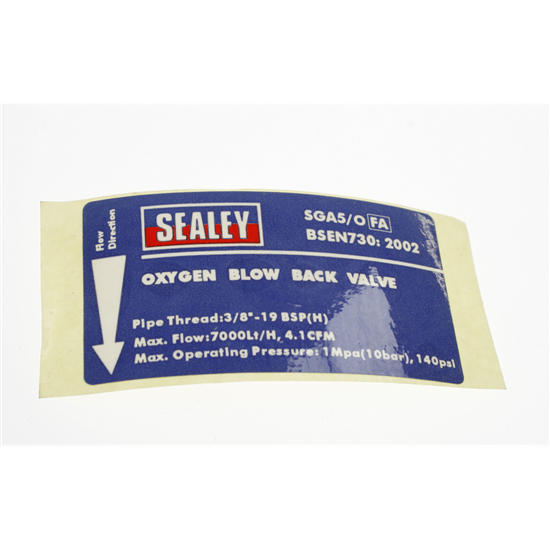 Sealey Sga5/Ofa-3/8l - Label For Oxygen Valve