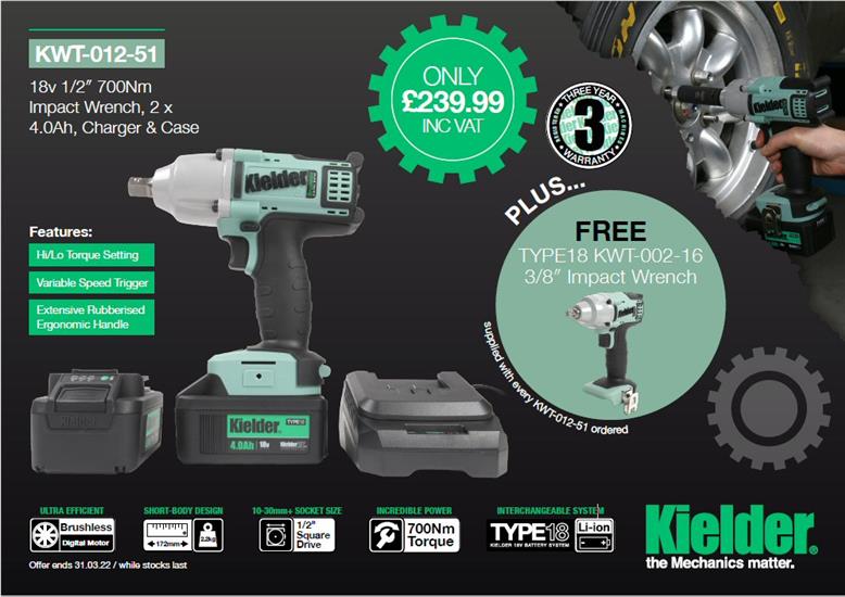 Kielder KWT-012-51 - 1/2" 18v 700Nm Impact Wrench with 2 x 4.0Ah Battery