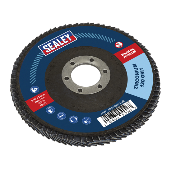 Sealey FD115120 - Flap Disc Zirconium Ø115mm Ø22mm Bore 120Grit