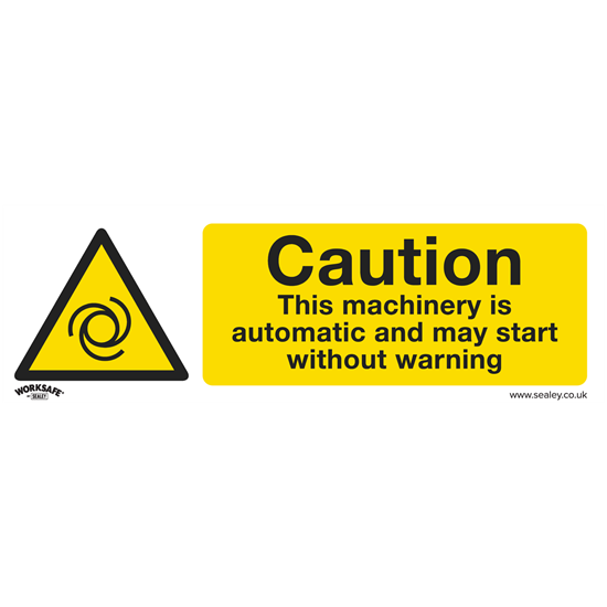 Sealey SS47V10 - Warning Safety Sign - Caution Automatic Machinery - Self-Adhesive Vinyl - Pack of 10
