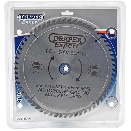 Draper 09488 ʌSB250P) - Expert TCT Saw Blade, 250 x 30mm, 60T