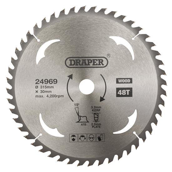 Draper 24969 (SBW18) - TCT Circular Saw Blade for Wood, 315 x 30mm, 48T