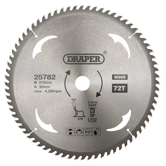 Draper 25782 (SBW19) - TCT Circular Saw Blade for Wood, 315 x 30mm, 72T