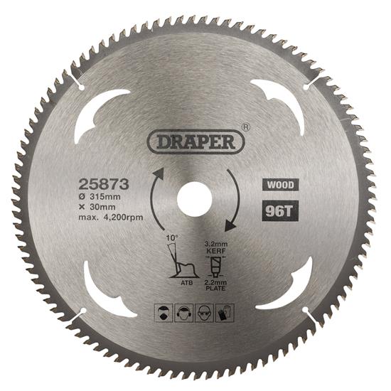 Draper 25873 (SBW20) - TCT Circular Saw Blade for Wood, 315 x 30mm, 96T