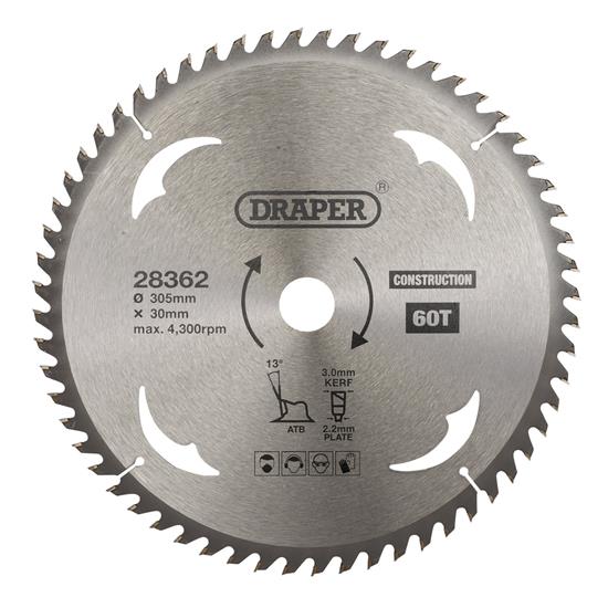 Draper 28362 (SBC10) - TCT Construction Circular Saw Blade, 305 x 30mm, 60T