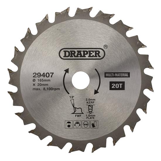 Draper 29407 (SBM2) - TCT Multi-Purpose Circular Saw Blade, 165 x 20mm, 20T