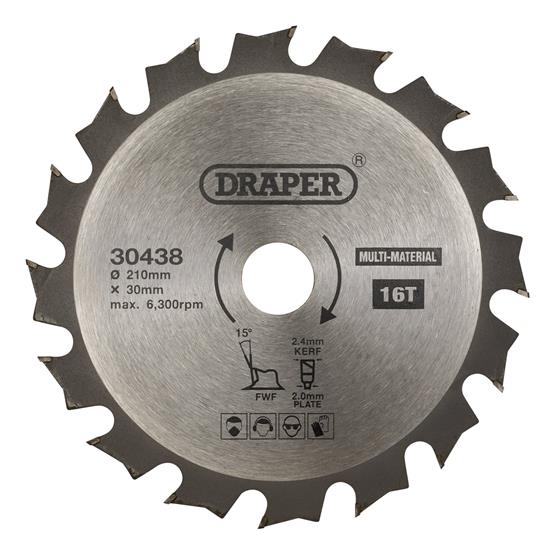 Draper 30438 (SBM5) - TCT Multi-Purpose Circular Saw Blade, 210 x 30mm, 16T