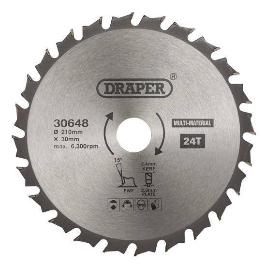 Draper 30648 (SBM6) - TCT Multi-Purpose Circular Saw Blade, 210 x 30mm, 24T
