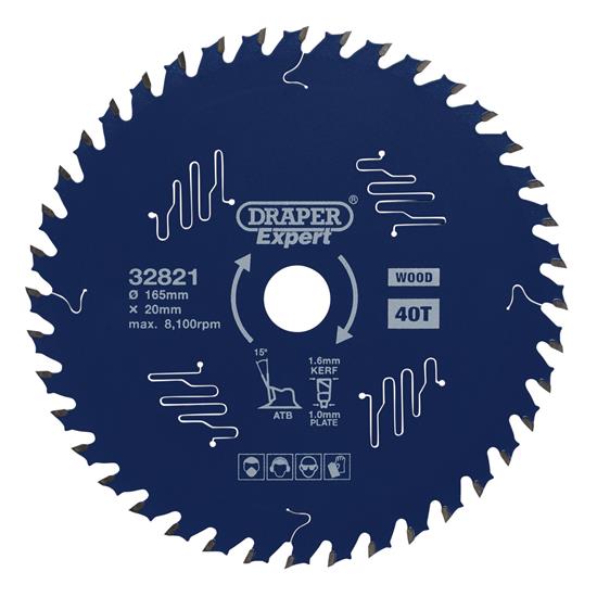 Draper 32821 (SBE1) - Draper Expert TCT Circular Saw Blade for Wood with PTFE Coating, 165 x 20mm, 40T