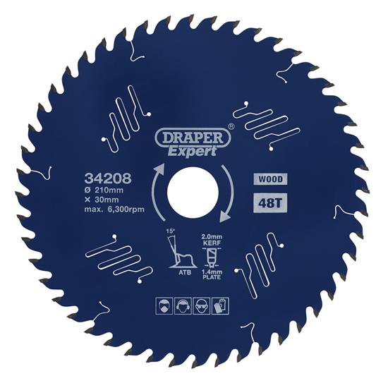 Draper 34208 (SBE3) - Draper Expert TCT Circular Saw Blade for Wood with PTFE Coating, 210 x 30mm, 48T