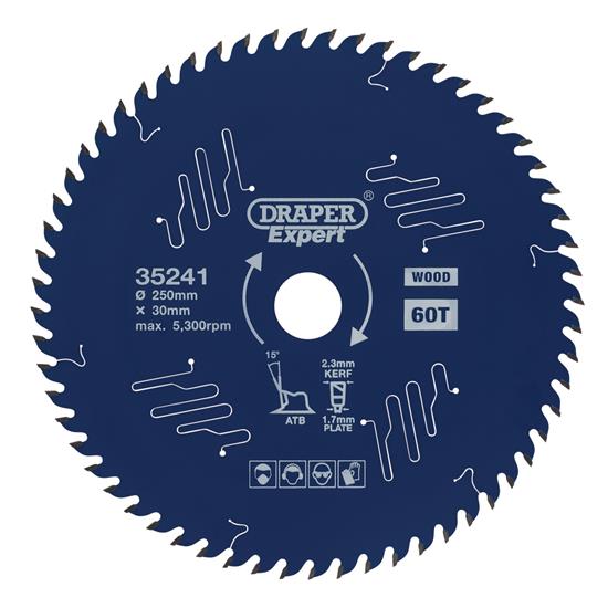 Draper 35241 (SBE5) - Draper Expert TCT Circular Saw Blade for Wood with PTFE Coating, 250 x 30mm, 60T