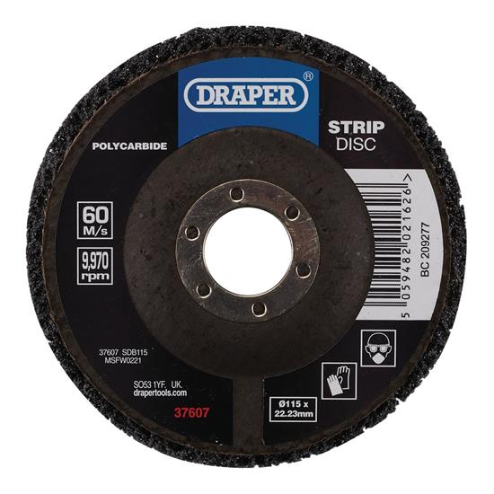 Draper 37607 (SDB115) - Polycarbide Strip Disc, 115mm, 22.23mm, 180 Grit, Black