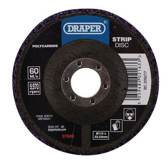 Draper 37608 (SDP115) - Polycarbide Strip Disc, 115mm, 22.23mm, 180 Grit, Purple