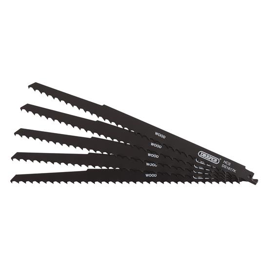 Draper 42615 ʍS1617K) - Reciprocating Saw Blades for Pruning & Coarse Wood & Plastic Cutting, 300mm, 3tpi (Pack of 5)