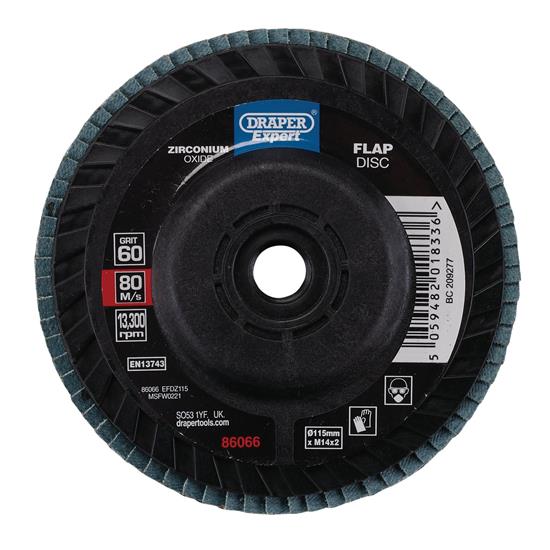 Draper 86066 𨻽Z115) - Draper Expert Zirconium Oxide Flap Disc, 115mm, M14, 60 Grit