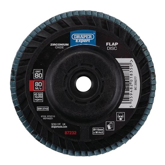 Draper 87232 𨻽Z115) - Draper Expert Zirconium Oxide Flap Disc, 115mm, M14, 80 Grit