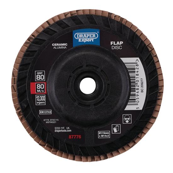Draper 87776 �) - Draper Expert Ceramic Flap Disc, 115mm, M14, 80 Grit