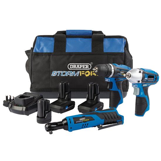 Draper 93521 (PTKSTO 10.8V) - Draper Storm Force® 10.8V Power Interchange Drill Driver Kit, 2 x 4Ah Batteries, 1 x 1.5Ah battery, 1 x Charger, 1 x Bag