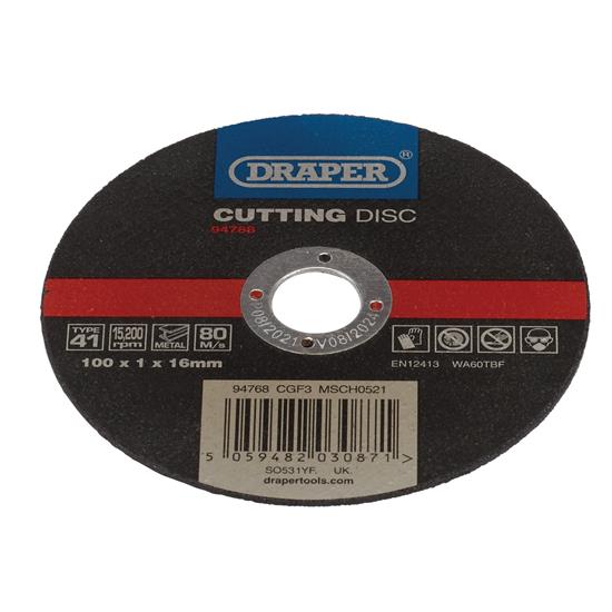 Draper 94768 ʌGF3) - Metal Cutting Disc, 100 x 1 x 16mm