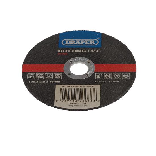 Draper 94769 ʌGF4) - Metal Cutting Disc, 100 x 2.5 x 16mm