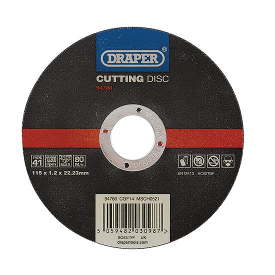 Draper 94780 ʌGF14) - Multi-Purpose Cutting Disc, 115 x 1.2 x 22.23mm