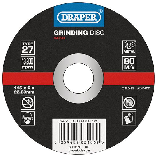 Draper 94793 ʌGD6) - DPC Metal Grinding Disc, 115 x 6 x 22.23mm