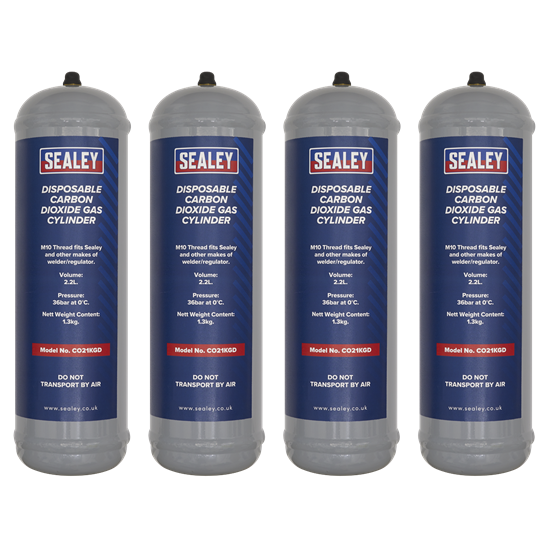 Sealey CO21KGD4 - 1.3kg Disposable Carbon Dioxide Gas Cylinder - Pack of 4