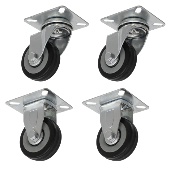 Sealey SCWCOMBO1 - 4pc Castor Wheel Combo - Fixed & Swivel Plate Ø50mm