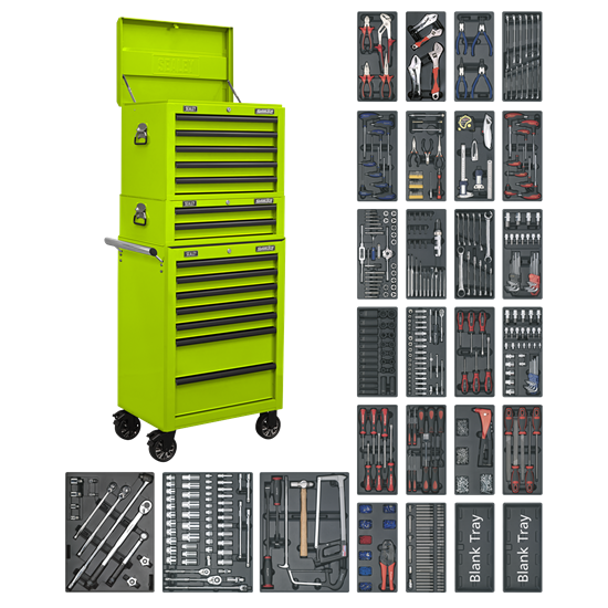 Sealey SPTHVCOMBO1 - Tool Chest Combination 14 Drawer with Ball-Bearing Slides - Green & 1179pc Tool Kit