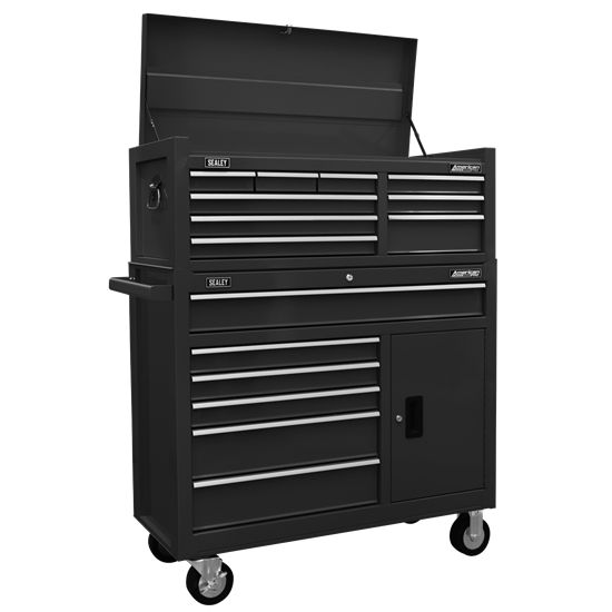 Sealey AP41STACKB - Topchest & Rollcab Combination 15 Drawer with Ball-Bearing Slides - Black