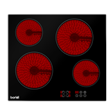 Baridi DH131 - Baridi 60cm Built-In Ceramic Hob 4 Cooking Zones, Black Glass, 6000W with Touch Controls, Timer