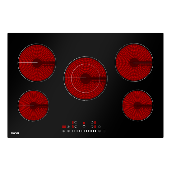 Baridi DH175 - Baridi 77cm Built-In Ceramic Hob with 5 Cooking Zones, Black Glass, 8200W with Slider Touch Controls, Timer
