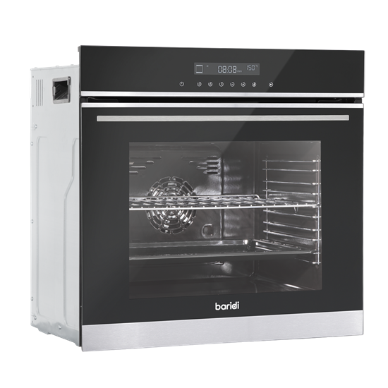 Baridi DH200 - Baridi 60cm Built-In Fan Assisted, Single, Integrated 10 Function Electric Oven, Touchscreen Controls, 72L Capacity, Black/Stainless Steel
