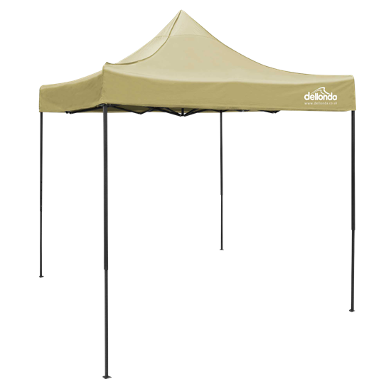 Dellonda DG126 - Dellonda Premium 2x2m Pop-Up Gazebo, Heavy Duty, PVC Coated, Water Resistant Fabric, Supplied with Carry Bag, Rope, Stakes & Weight Bags - Beige Canopy