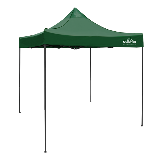 Dellonda DG128 - Dellonda Premium 2x2m Pop-Up Gazebo, Heavy Duty, PVC Coated, Water Resistant Fabric, Supplied with Carry Bag, Rope, Stakes & Weight Bags - Dark Green Canopy