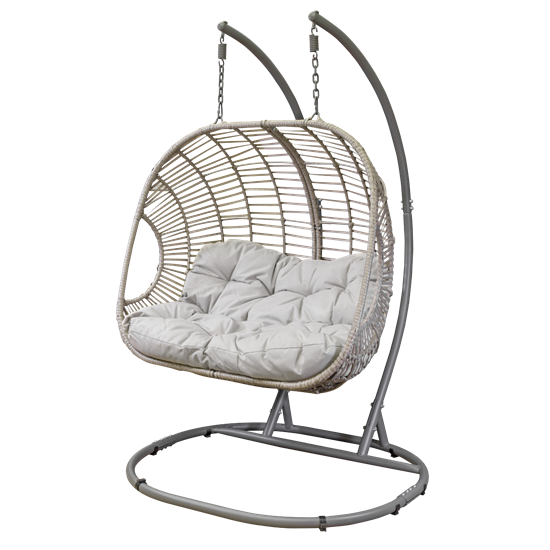 Dellonda DG61 - Dellonda Egg Hanging Swing Chair, Wicker Rattan Basket, Steel Frame, Double