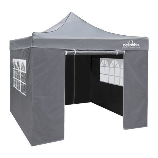 Dellonda DG163 - Dellonda Premium 2x2m Pop-Up Gazebo & Side Walls, PVC Coated, Water Resistant Fabric, Supplied with Carry Bag, Rope, Stakes & Weight Bags - Grey