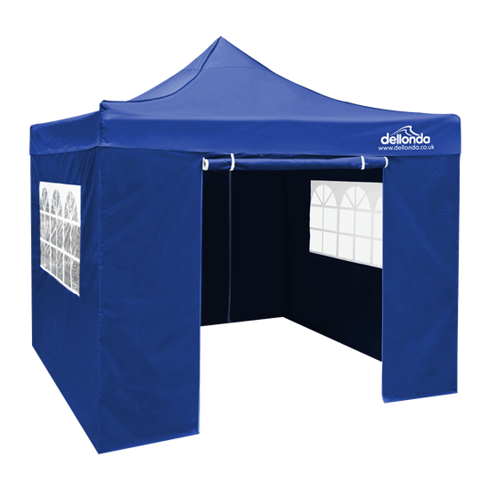 Dellonda DG165 - Dellonda Premium 3x3m Pop-Up Gazebo & Side Walls, PVC Coated, Water Resistant Fabric with Carry Bag, Rope, Stakes & Weight Bags - Blue