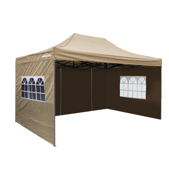 Dellonda DG168 - Dellonda Premium 3x4.5m Pop-Up Gazebo & Side Walls, PVC Coated, Water Resistant Fabric with Carry Bag, Rope, Stakes & Weight Bags - Beige