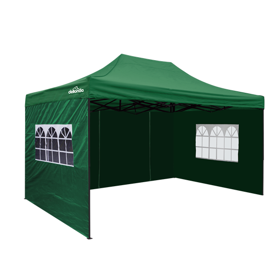 Dellonda DG170 - Dellonda Premium 3x4.5m Pop-Up Gazebo & Side Walls, PVC Coated, Water Resistant Fabric with Carry Bag, Rope, Stakes & Weight Bags - Green