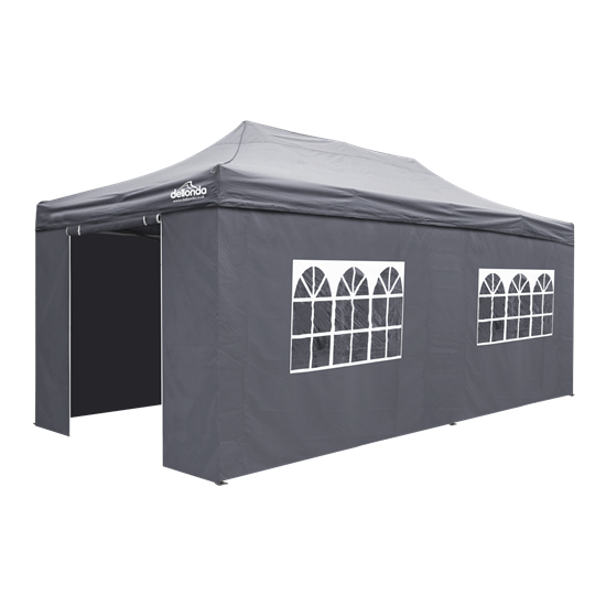 Dellonda DG175 - Dellonda Premium 3x6m Pop-Up Gazebo & Side Walls, PVC Coated, Water Resistant Fabric with Carry Bag, Rope, Stakes & Weight Bags - Grey