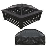 Dellonda DG238 - Dellonda 35" Square Outdoor Fire Pit, Mesh Screen Lid, Black with Water Resistant Drawstring Cover