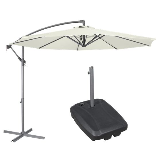 Dellonda DG271 - Dellonda Ø3m Banana Parasol/Umbrella, Cover and Base Bundle, 8 Rib, Crank Handle, Cream Canopy