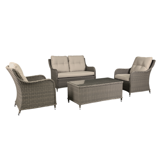 Dellonda DG87 - Dellonda Chester 4 Piece Outdoor Rattan Lounge Set with Double Seater Sofa, Brown - DG87