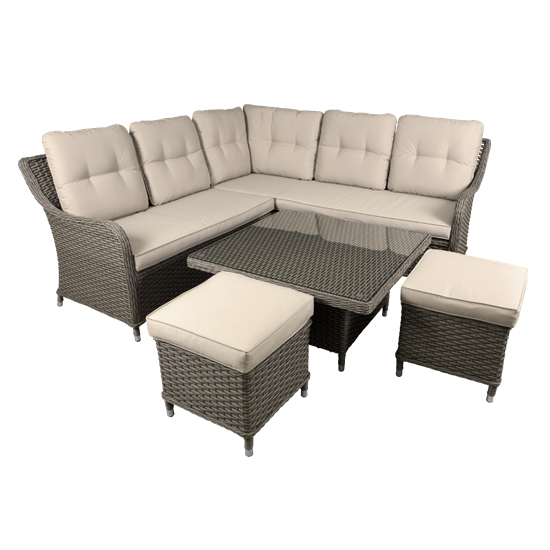 Dellonda DG89 - Dellonda Chester Outdoor Rattan Wicker Corner Sofa & Adjustable Table Set, Brown
