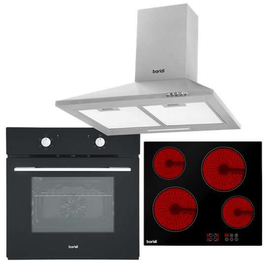 Baridi DH185 - Baridi 4 Zone Ceramic Hob, 5-Function Fan-Assisted Oven & Chimney Style Cooker Hood