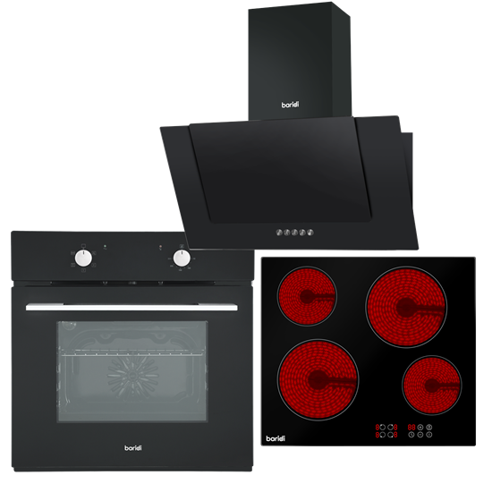 Baridi DH186 - Baridi 4 Zone Ceramic Hob, 5 Function Fan-Assisted Oven & Angled Cooker Hood